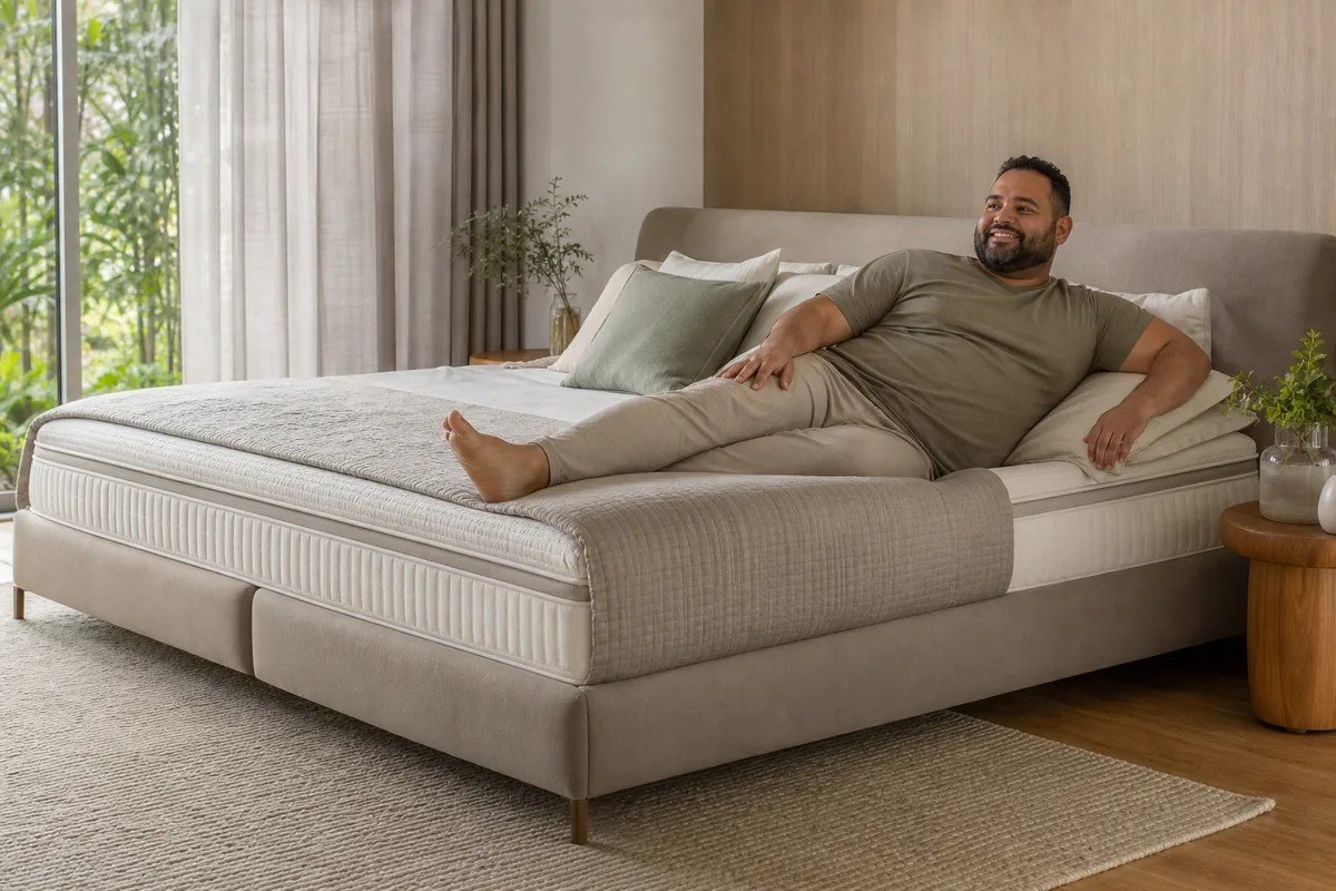 Pessoa descansando com conforto em cama espaçosa